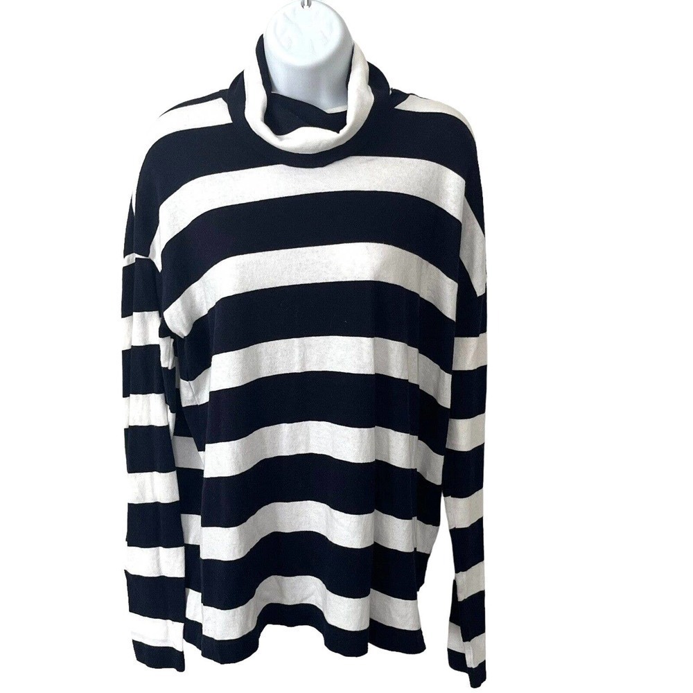 J. Crew Women's Size Medium Turtleneck Sweater Navy White Stripe Long Sleeves